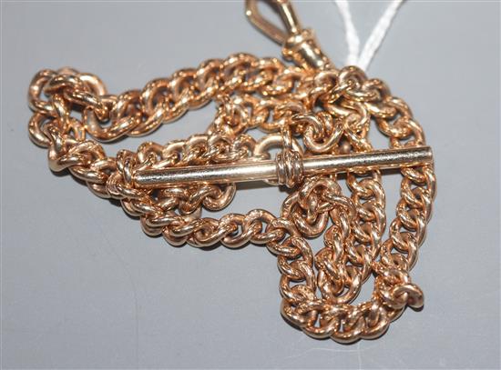 A 9ct gold curb-link watch chain, 27 grams.